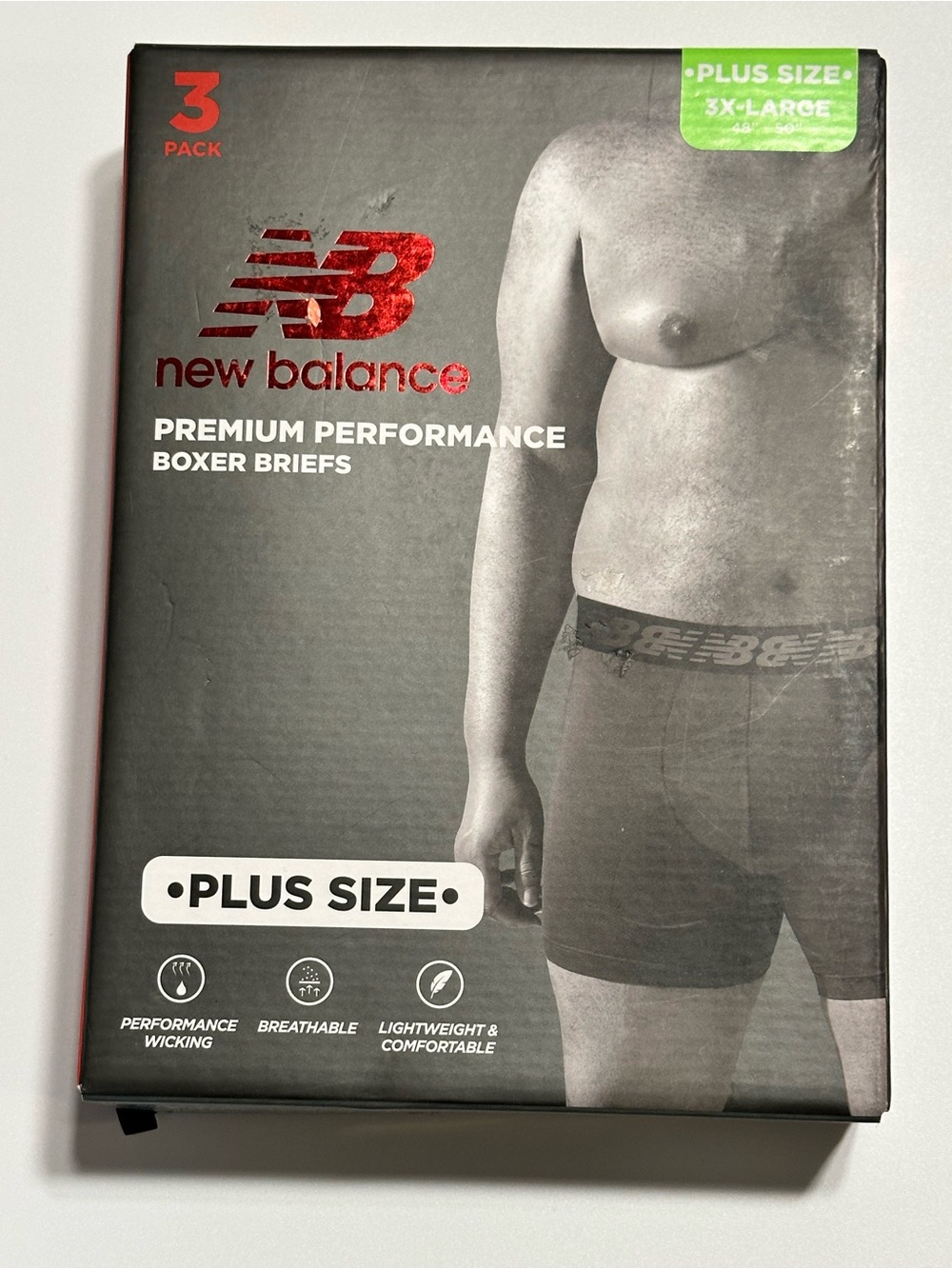 NWT New Balance 3-Pack Premium Performance Boxer Briefs 3XL 48-50 Plus Size